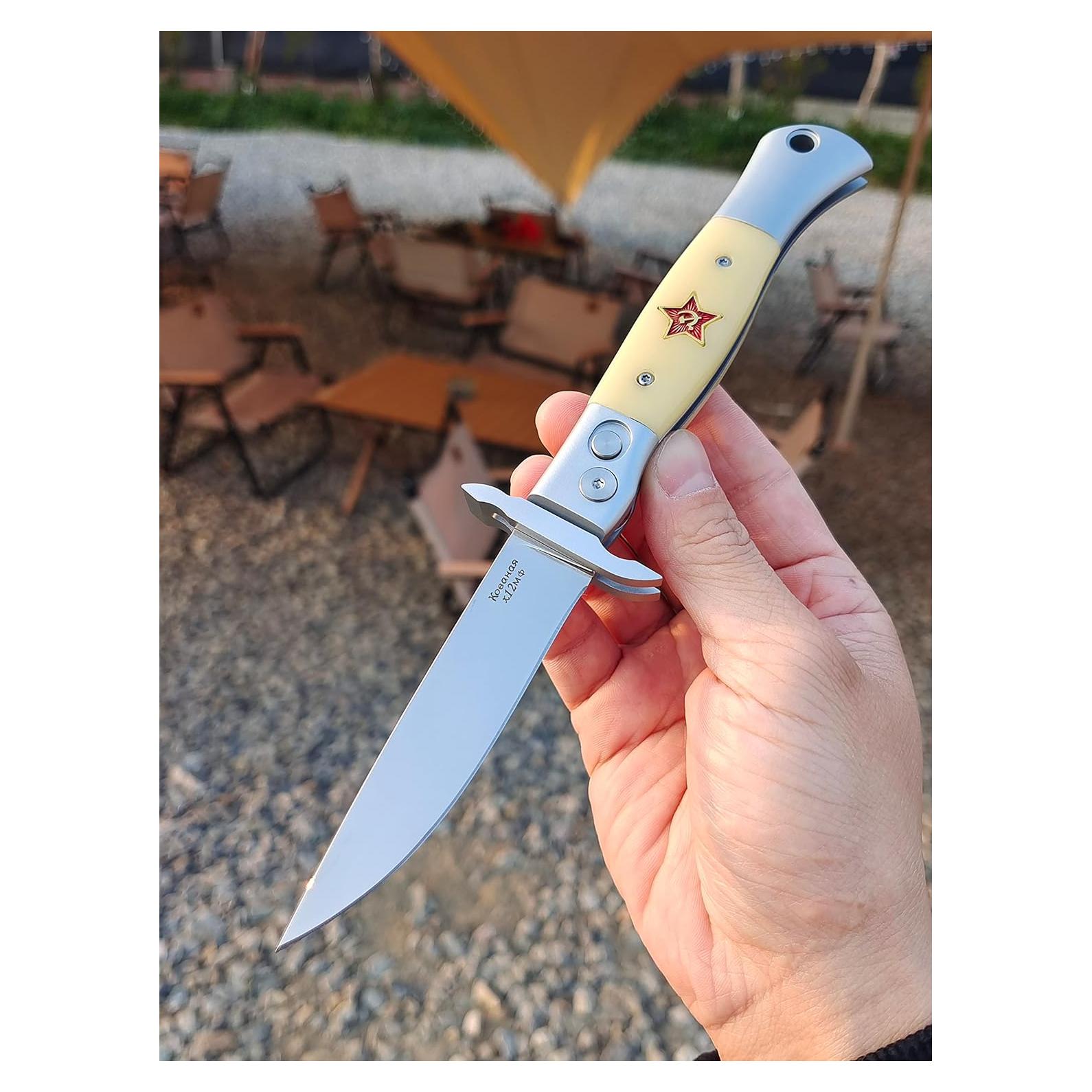 Cuchillo de bolsillo plegable Genérico X12M 9.5 cm mango beige
