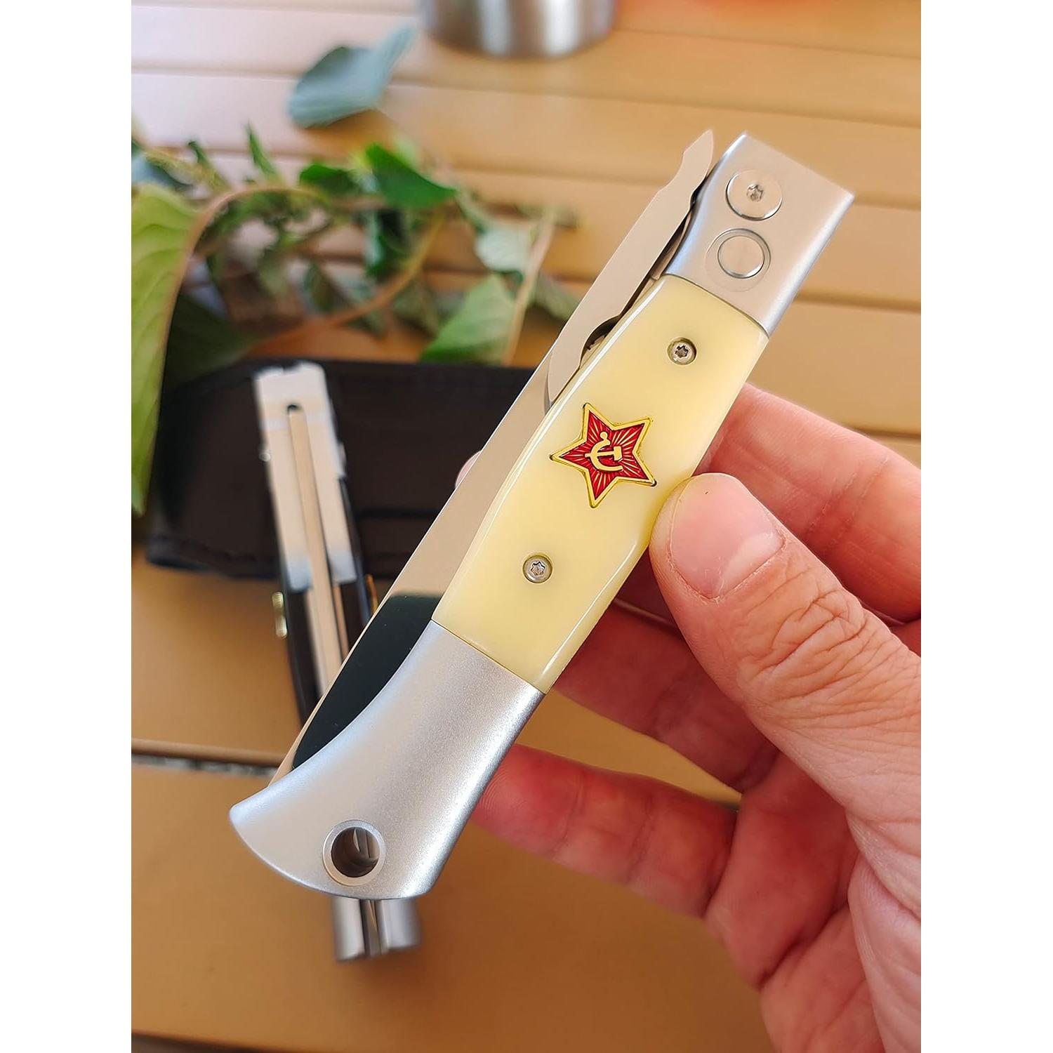 Cuchillo de bolsillo plegable Genérico X12M 9.5 cm mango beige