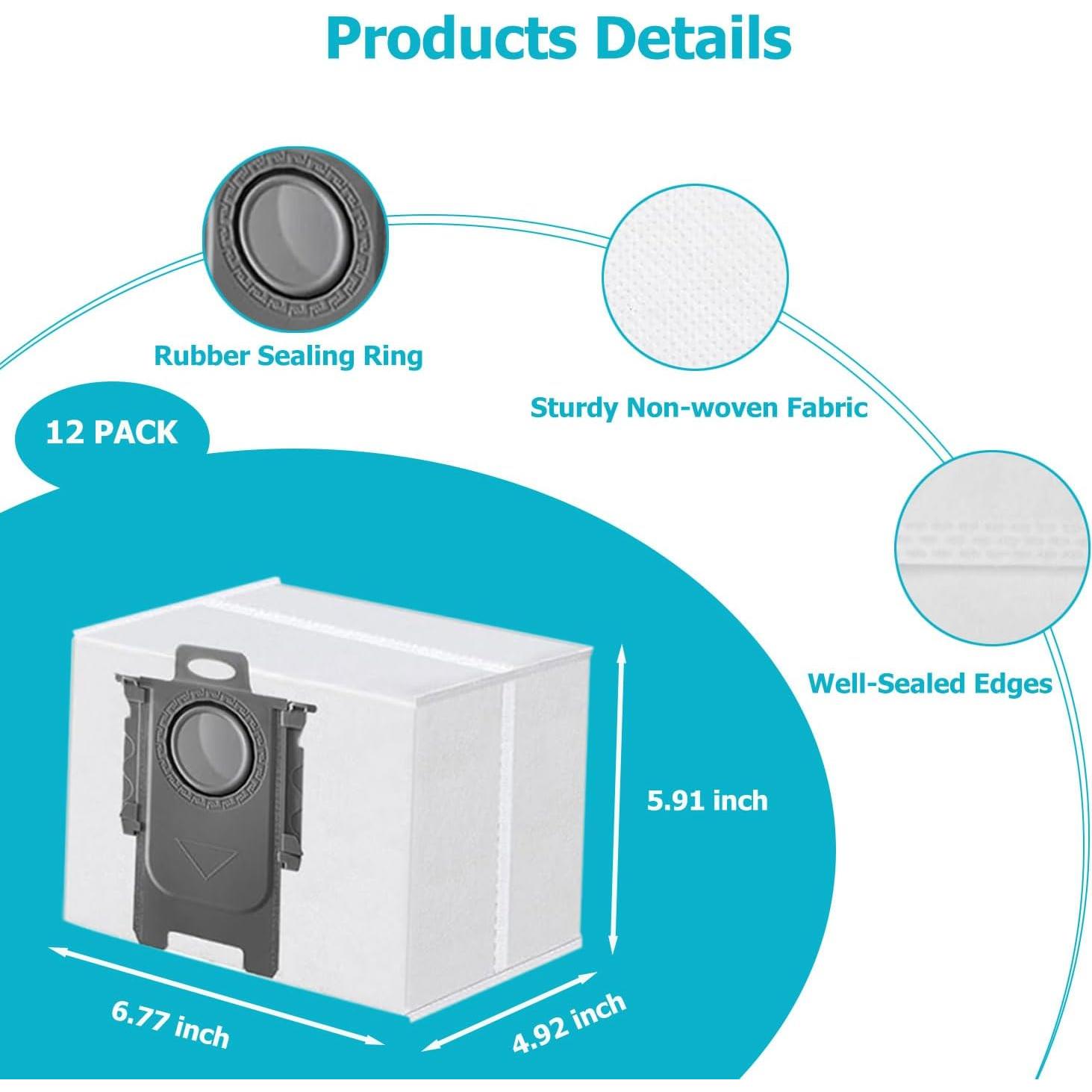 Paquete de 12 bolsas de polvo Janhaley para Roborock 3L