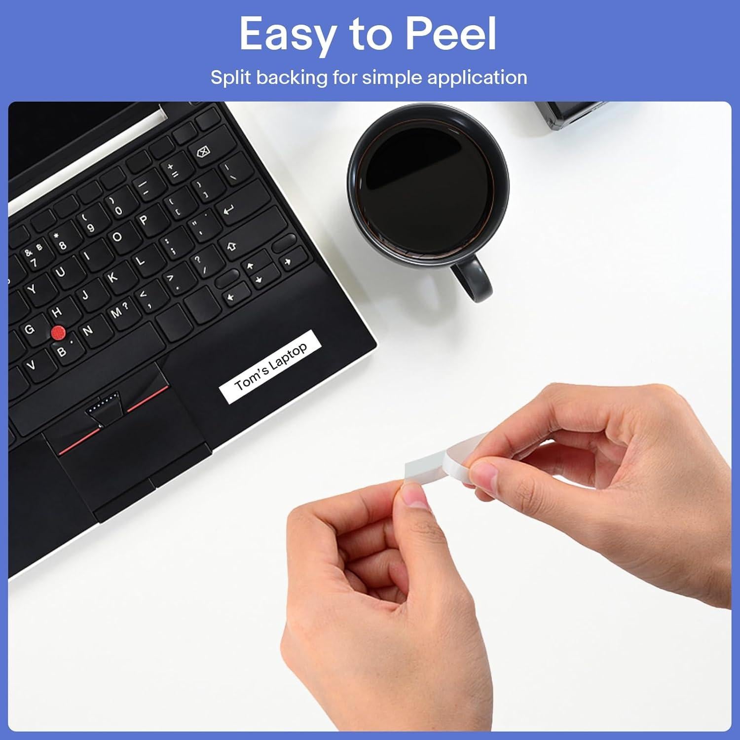 Cinta de Etiqueta Laminada GREENCYCLE 12mm Negra sobre Blanca - 2 Pack