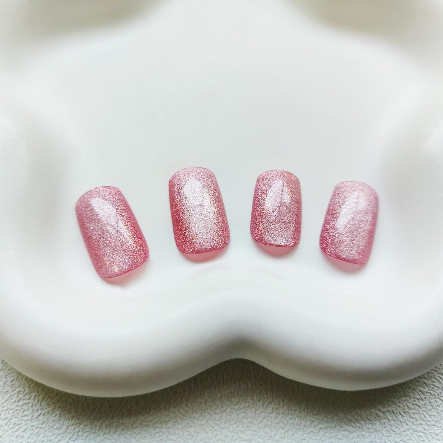 Uñas Postizas Acrílicas Rosadas Cuadradas 24Pcs KKUUOO