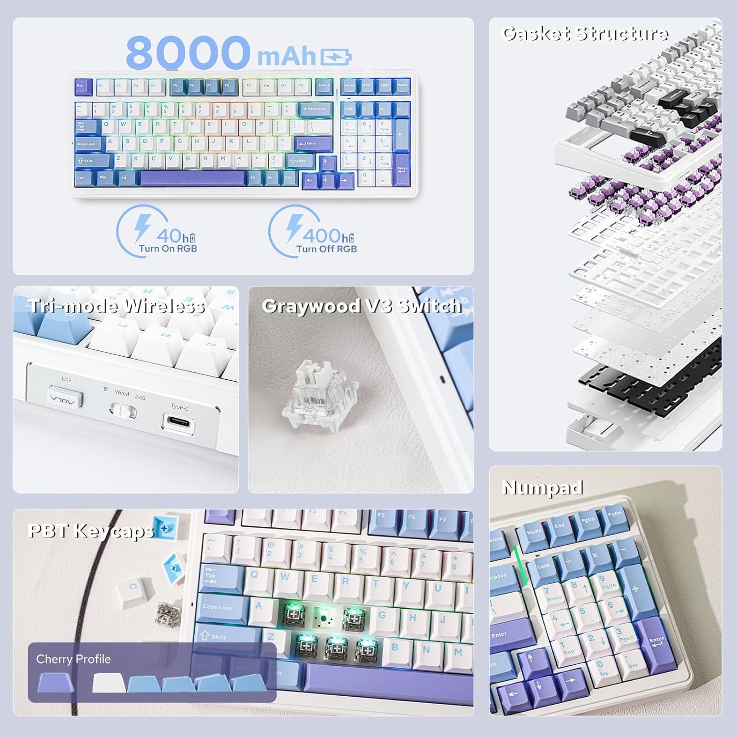 Teclado Mecánico Inalámbrico EPOMAKER F99 96% Azul Claro