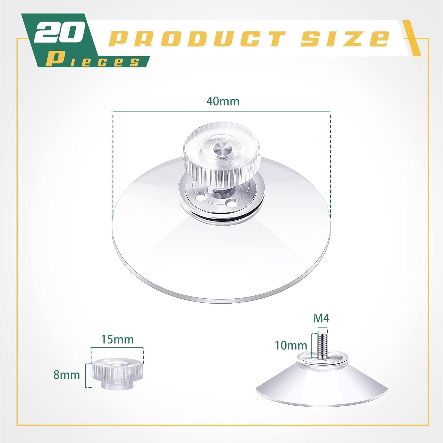 20 Ventosas Adhesivas Zopeal 40 mm PVC Transparente Reutilizables