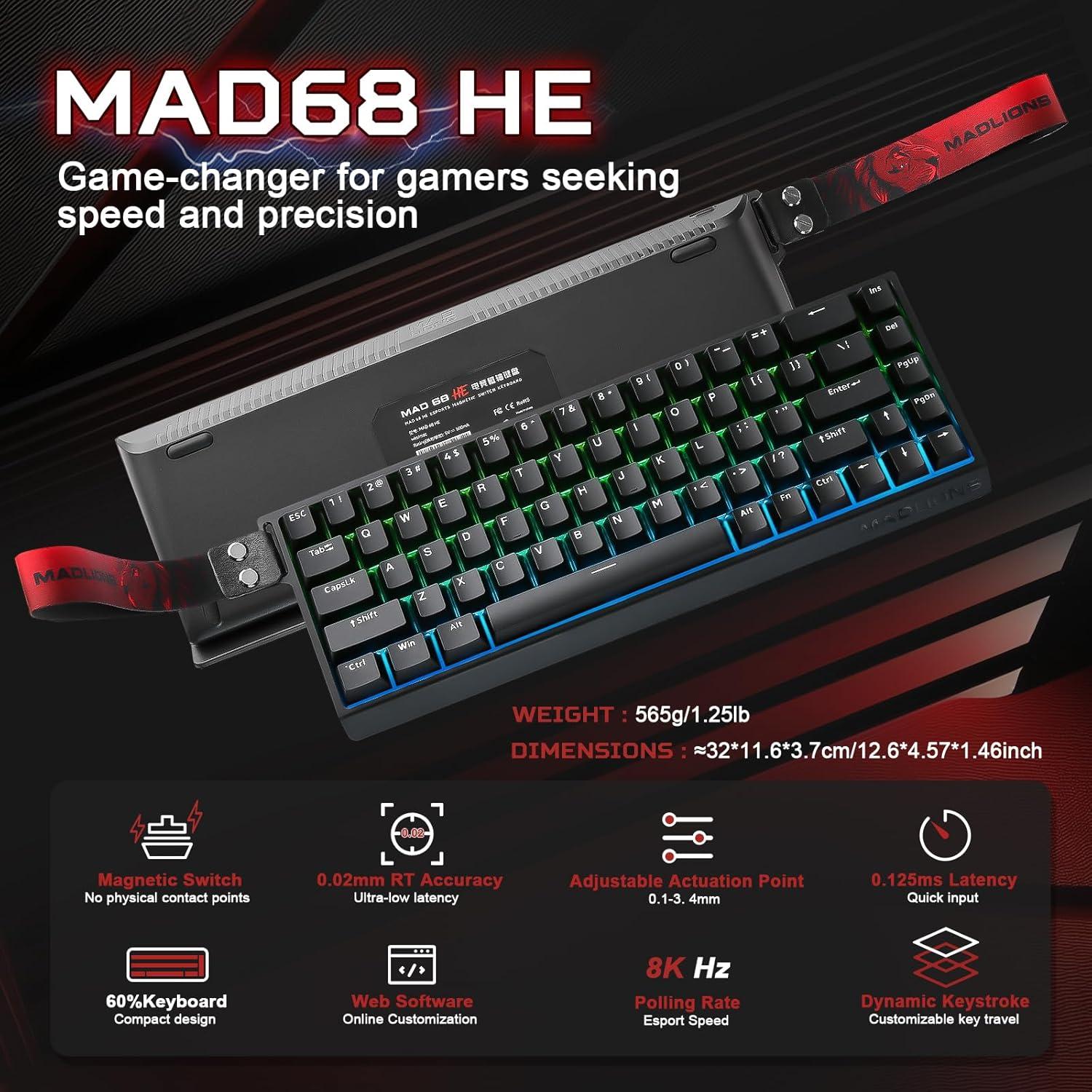 Teclado Mecánico Gaming YUNZII MAD68 HE 60% RGB Interruptor Pro Ámbar
