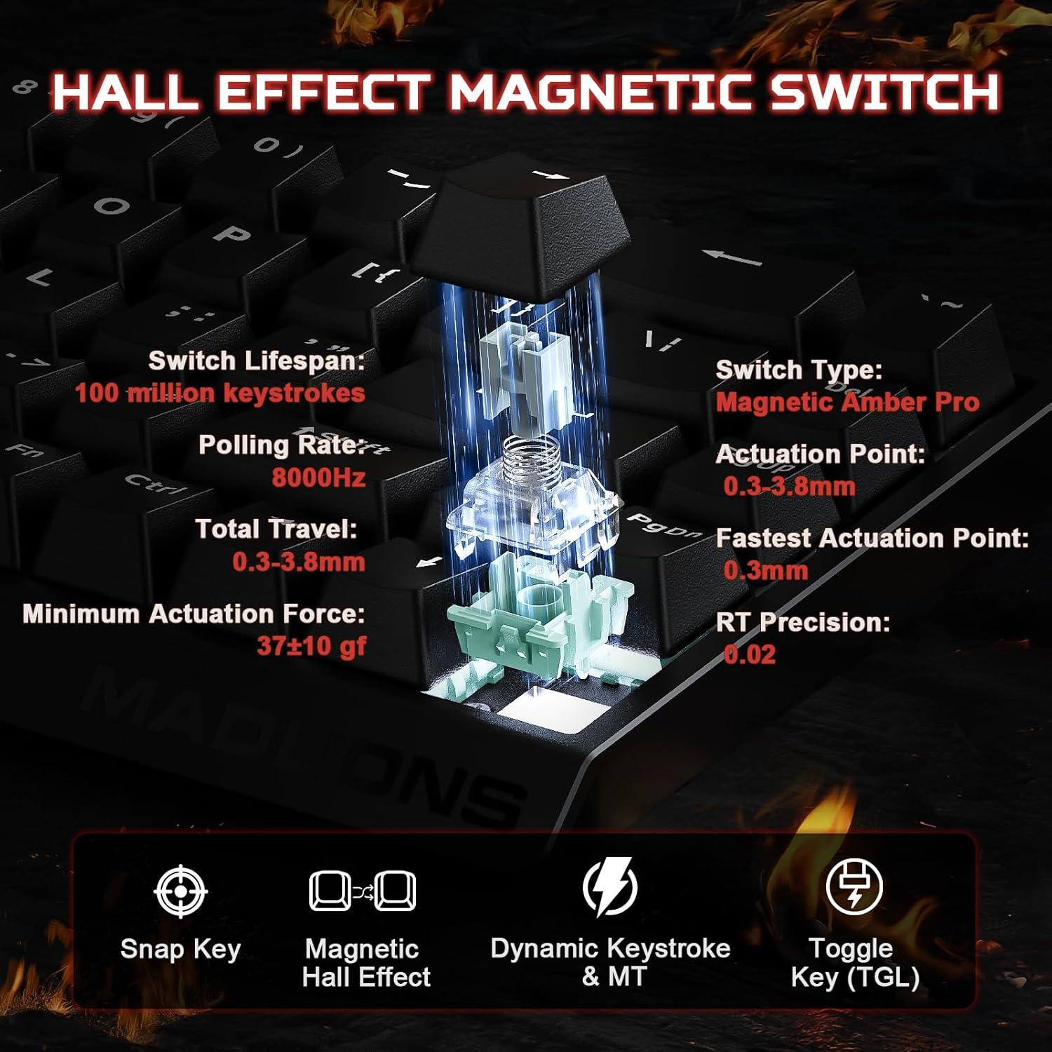 Teclado Mecánico Gaming YUNZII MAD68 HE 60% RGB Interruptor Pro Ámbar