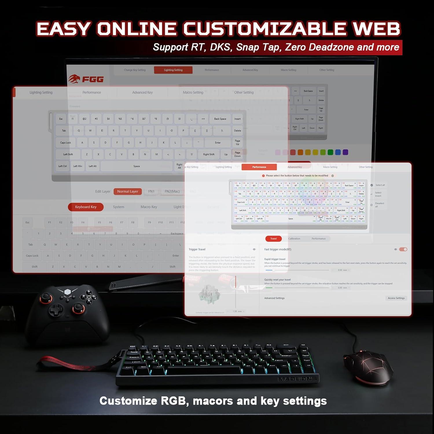 Teclado Mecánico Gaming YUNZII MAD68 HE 60% RGB Interruptor Pro Ámbar