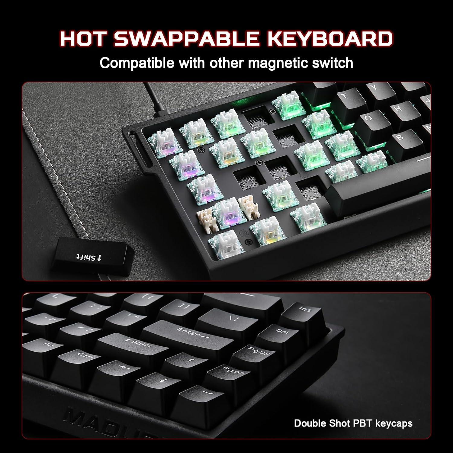 Teclado Mecánico Gaming YUNZII MAD68 HE 60% RGB Interruptor Pro Ámbar