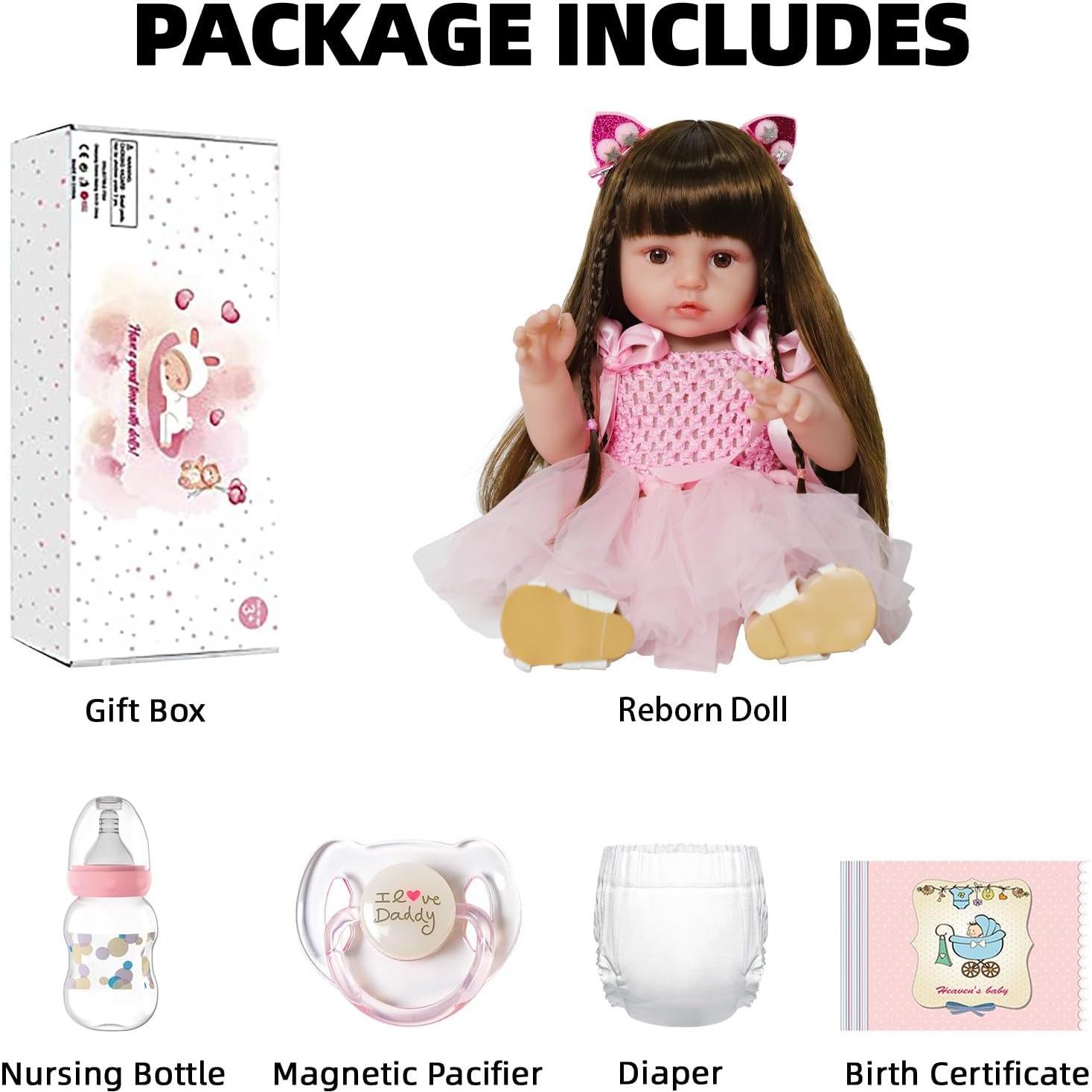 Muñeca Reborn SCOM Niña 45.72 cm Realista con Ropa