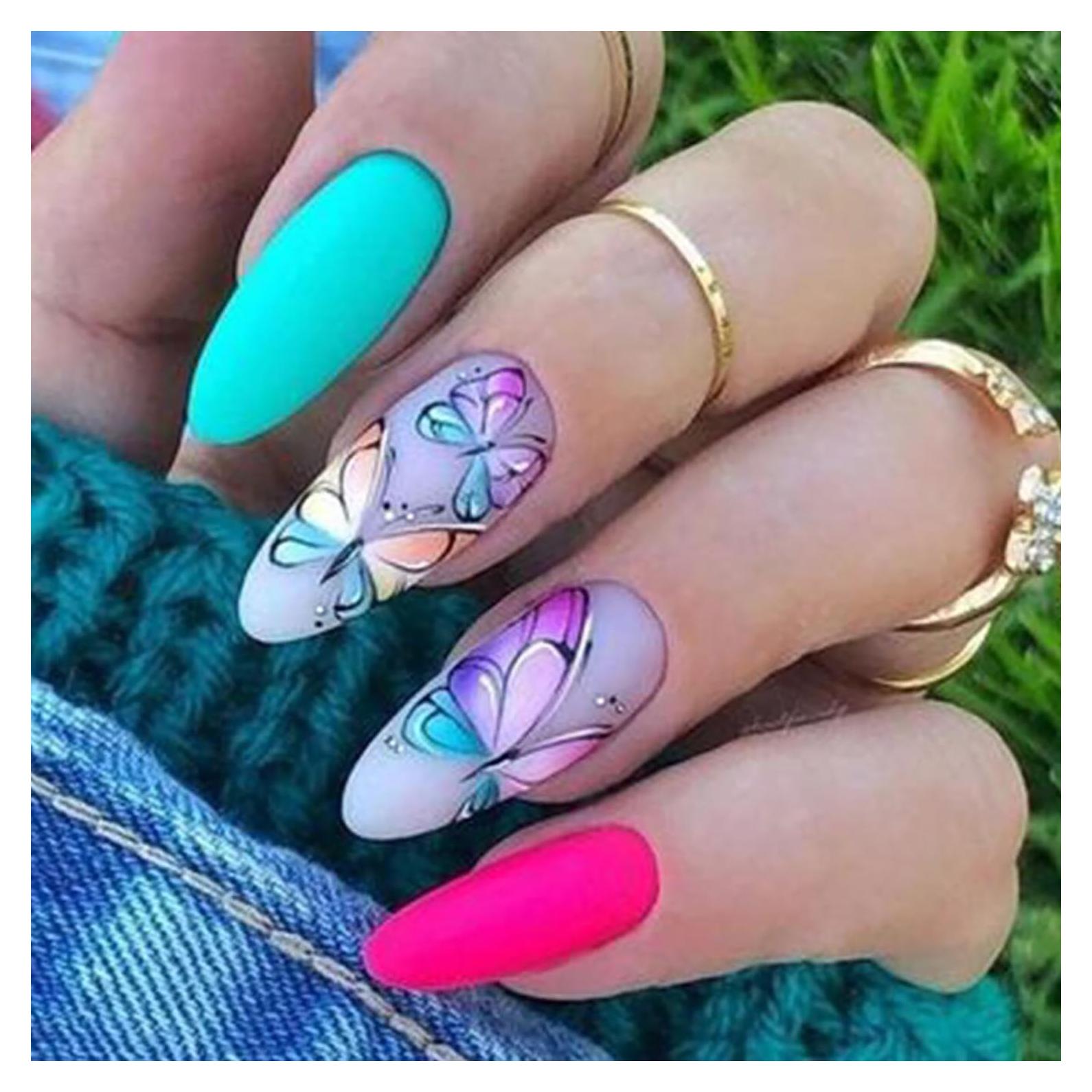 Uñas Artificiales Vezocim Mariposa Morada 24Pcs Medianas