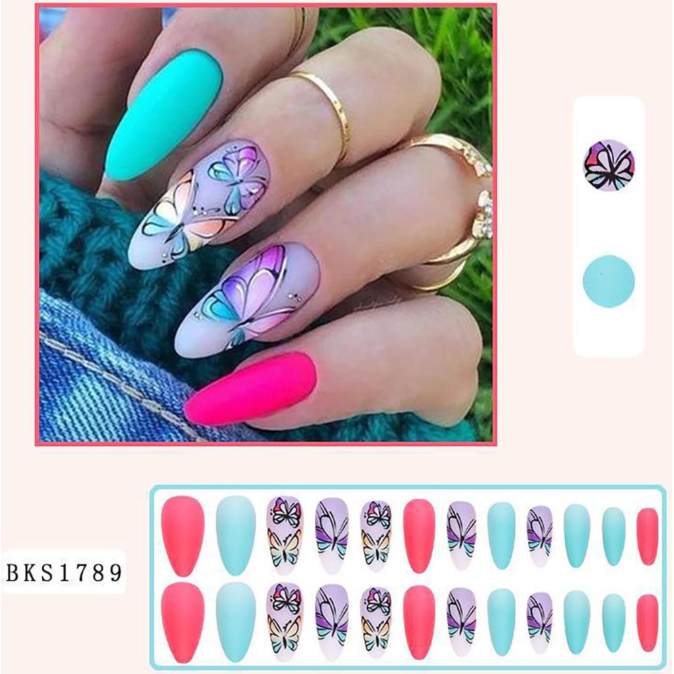 Uñas Artificiales Vezocim Mariposa Morada 24Pcs Medianas