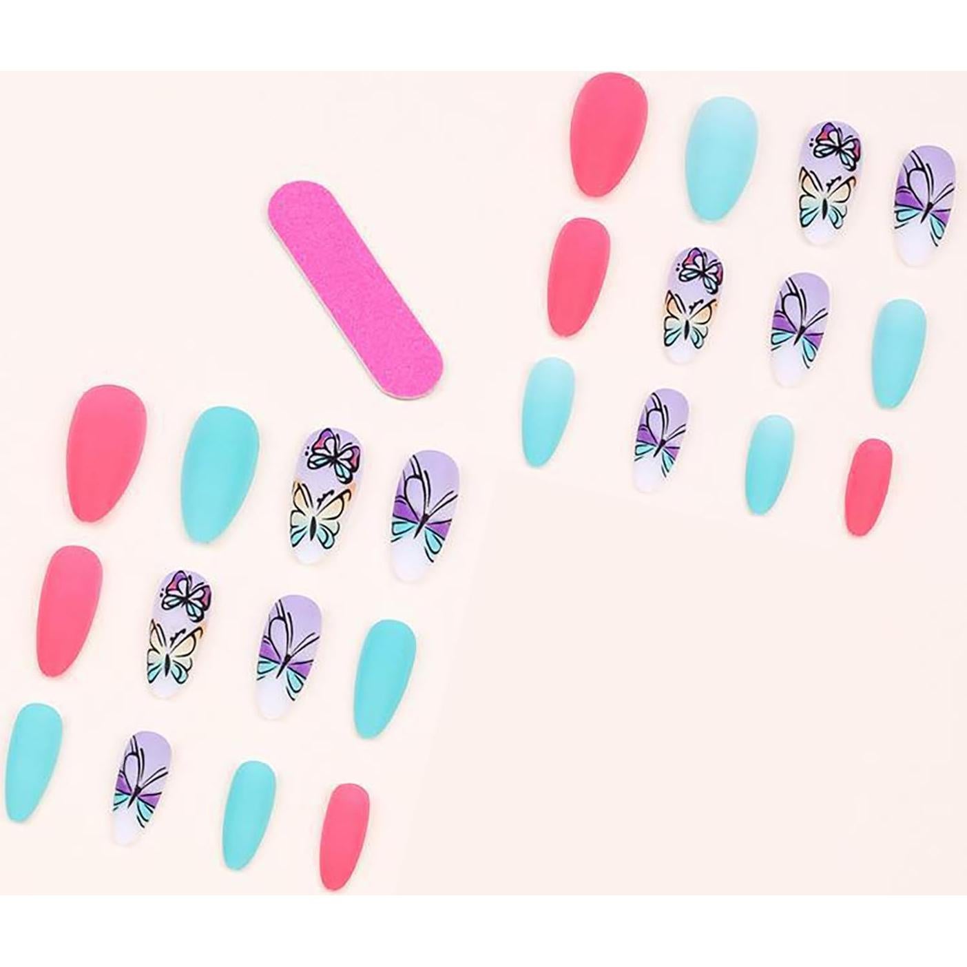 Uñas Artificiales Vezocim Mariposa Morada 24Pcs Medianas