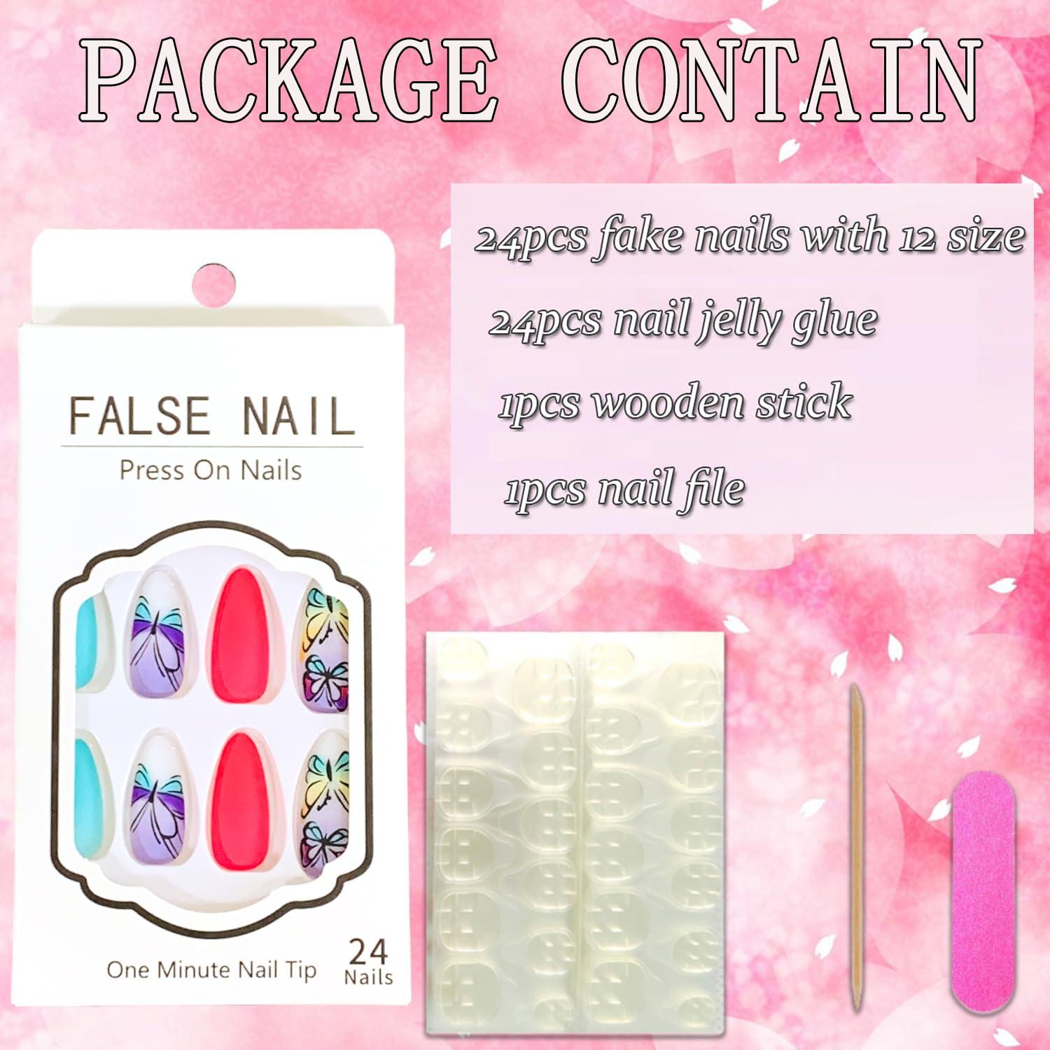 Uñas Artificiales Vezocim Mariposa Morada 24Pcs Medianas