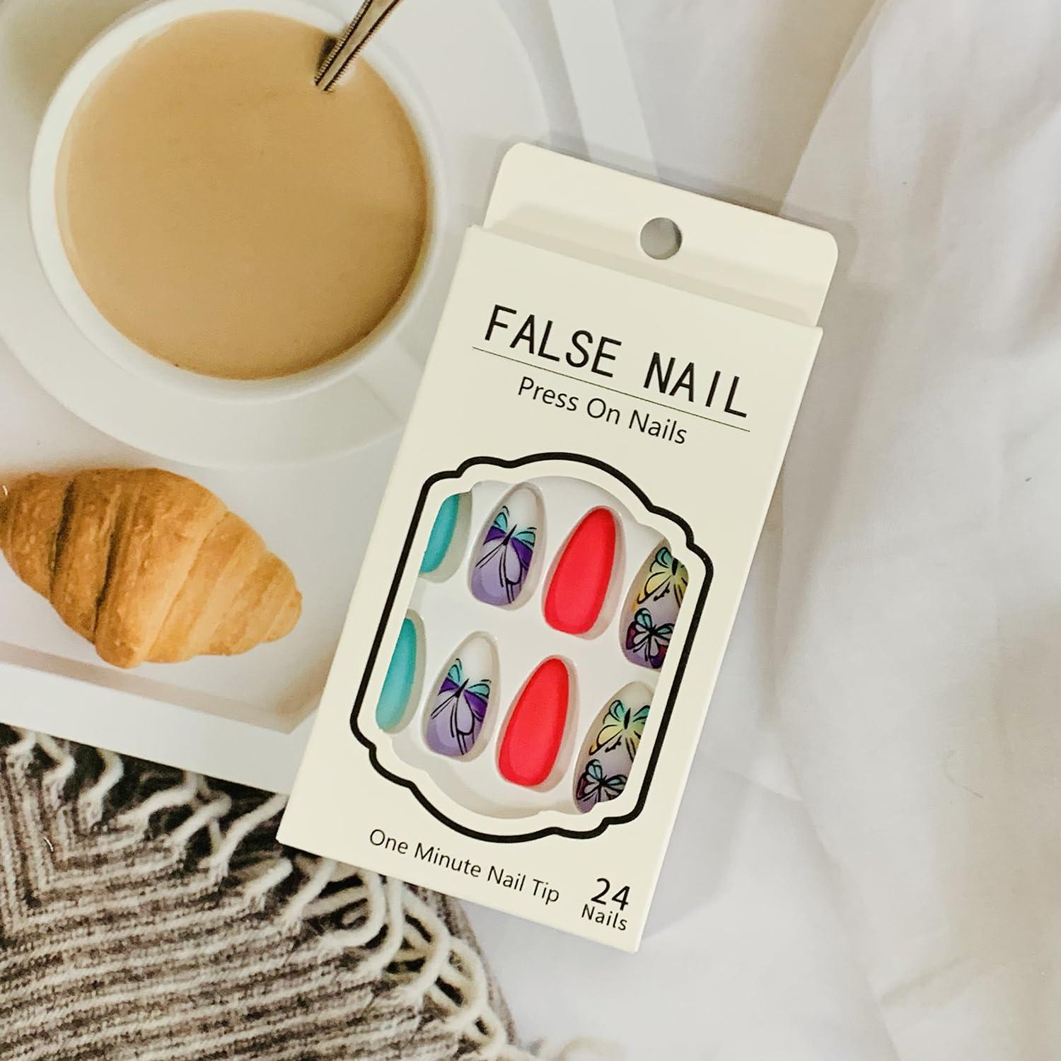 Uñas Artificiales Vezocim Mariposa Morada 24Pcs Medianas