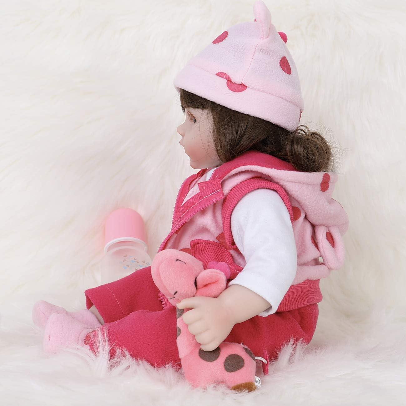 ENADOLL Reborn Baby Doll Realistic Silicone Vinyl Polka Dot Giraffe Baby 16 inch Weighted Soft Body Lifelike Doll Gift Set for Ages 3+(Polka Dot Giraffe)