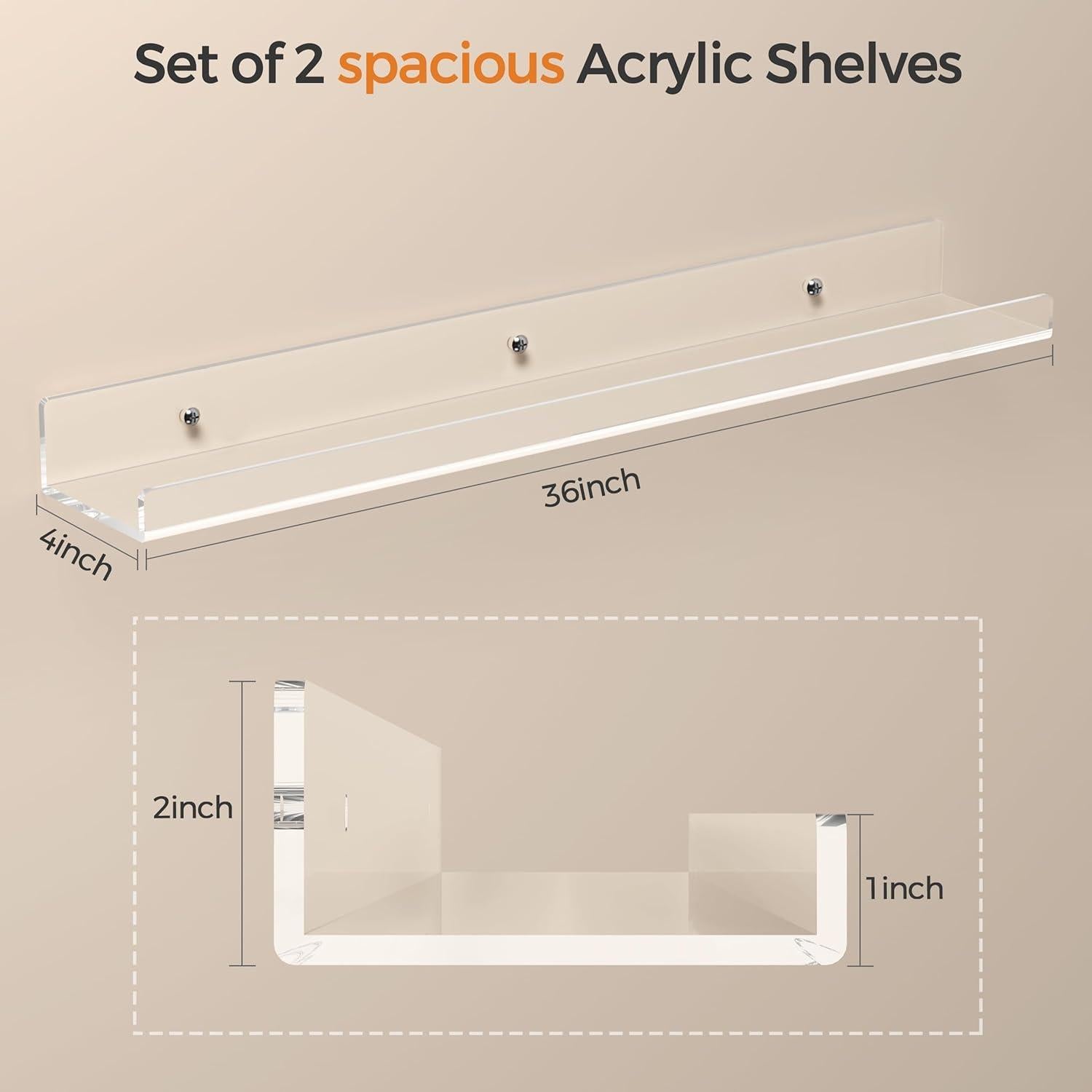 Estantes Flotantes Acrílico Transparente Famyards 61 cm - Paquete de 2