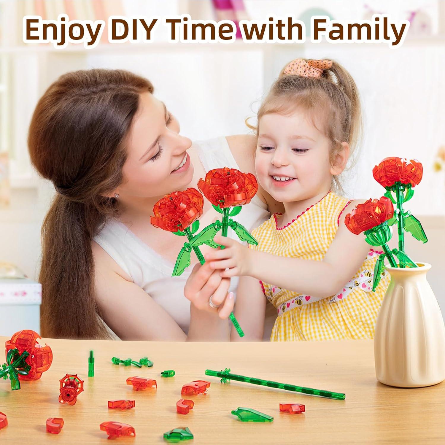 Ramo de Flores Artificiales DIY Qesfir con Jarrón Rojo