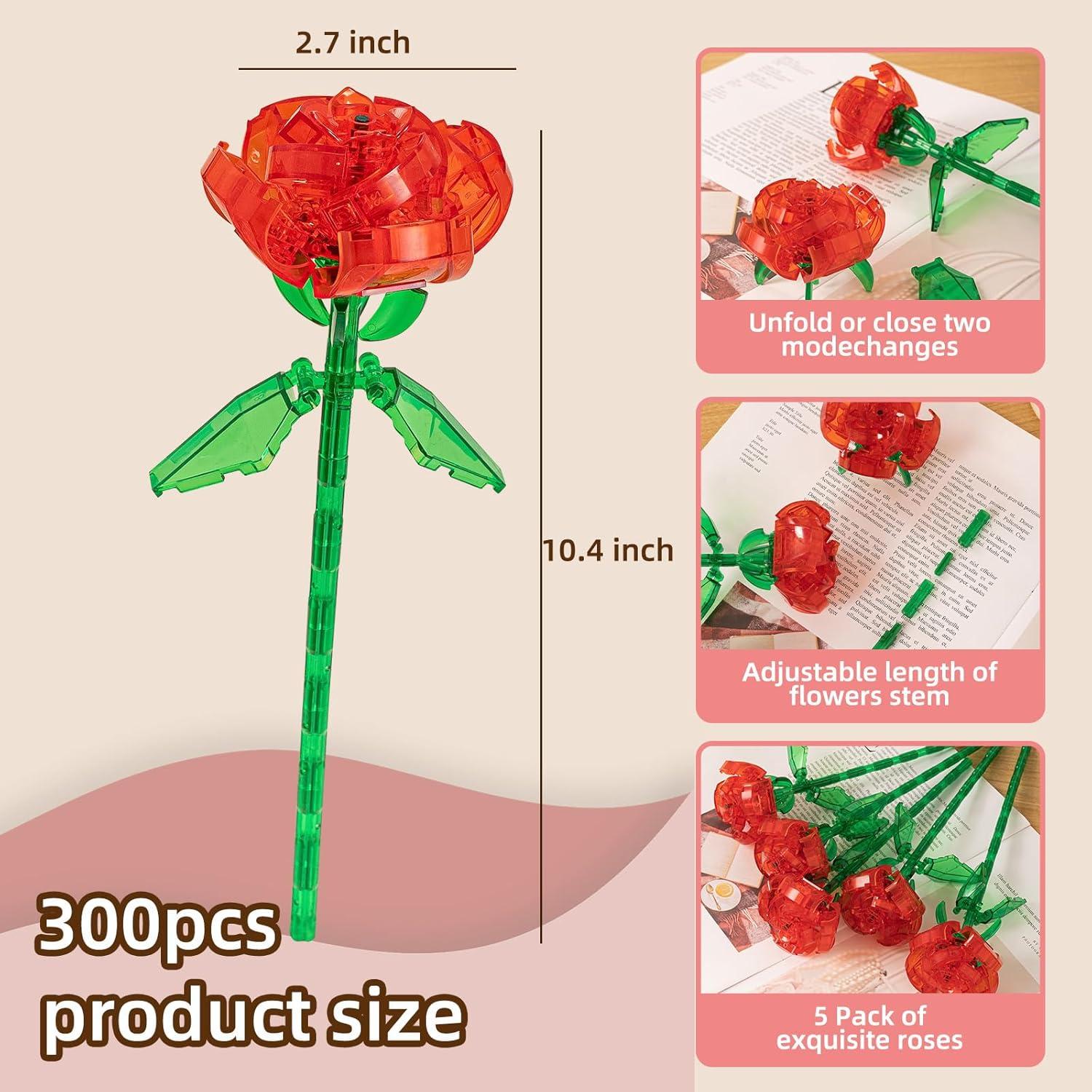 Ramo de Flores Artificiales DIY Qesfir con Jarrón Rojo