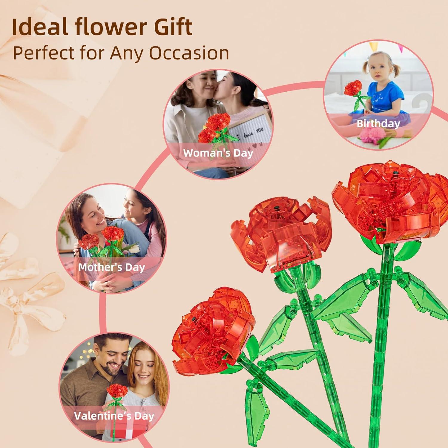 Ramo de Flores Artificiales DIY Qesfir con Jarrón Rojo