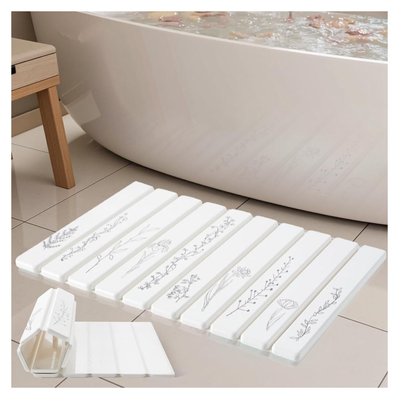 Alfombra de Baño Plegable INFISIBLE 61x41 cm Diatomita Floral Negra