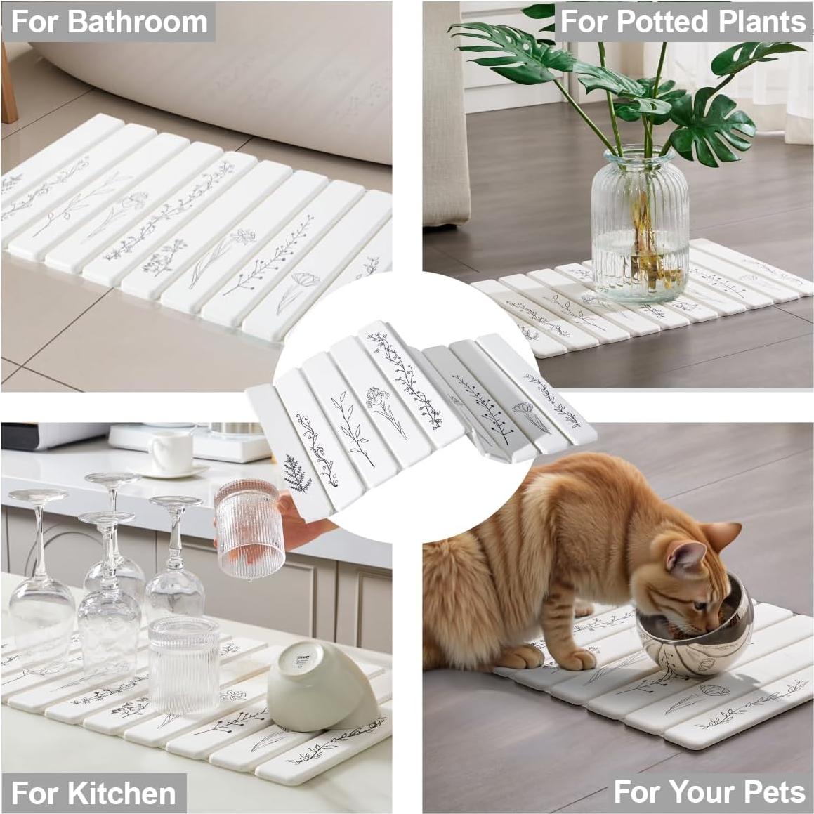 Alfombra de Baño Plegable INFISIBLE 61x41 cm Diatomita Floral Negra