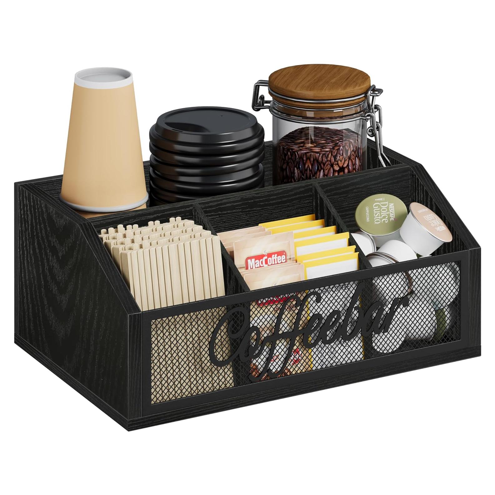 Organizador de Café YINMIT de Madera con Divisores - Negro