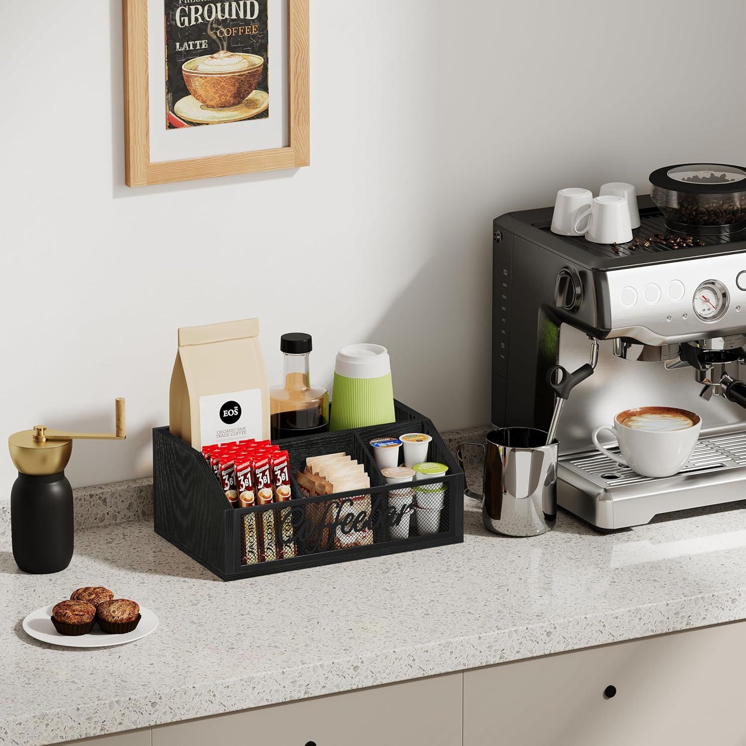 Organizador de Café YINMIT de Madera con Divisores - Negro