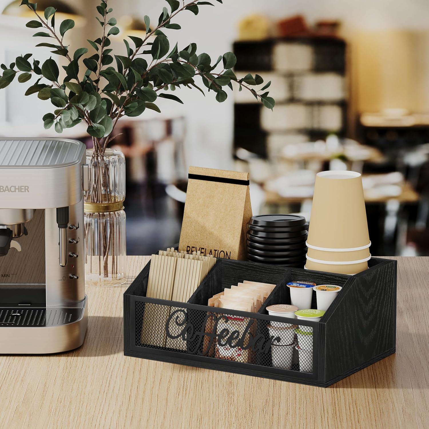 Organizador de Café YINMIT de Madera con Divisores - Negro