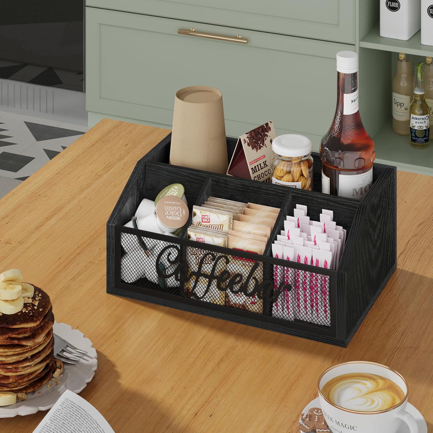 Organizador de Café YINMIT de Madera con Divisores - Negro