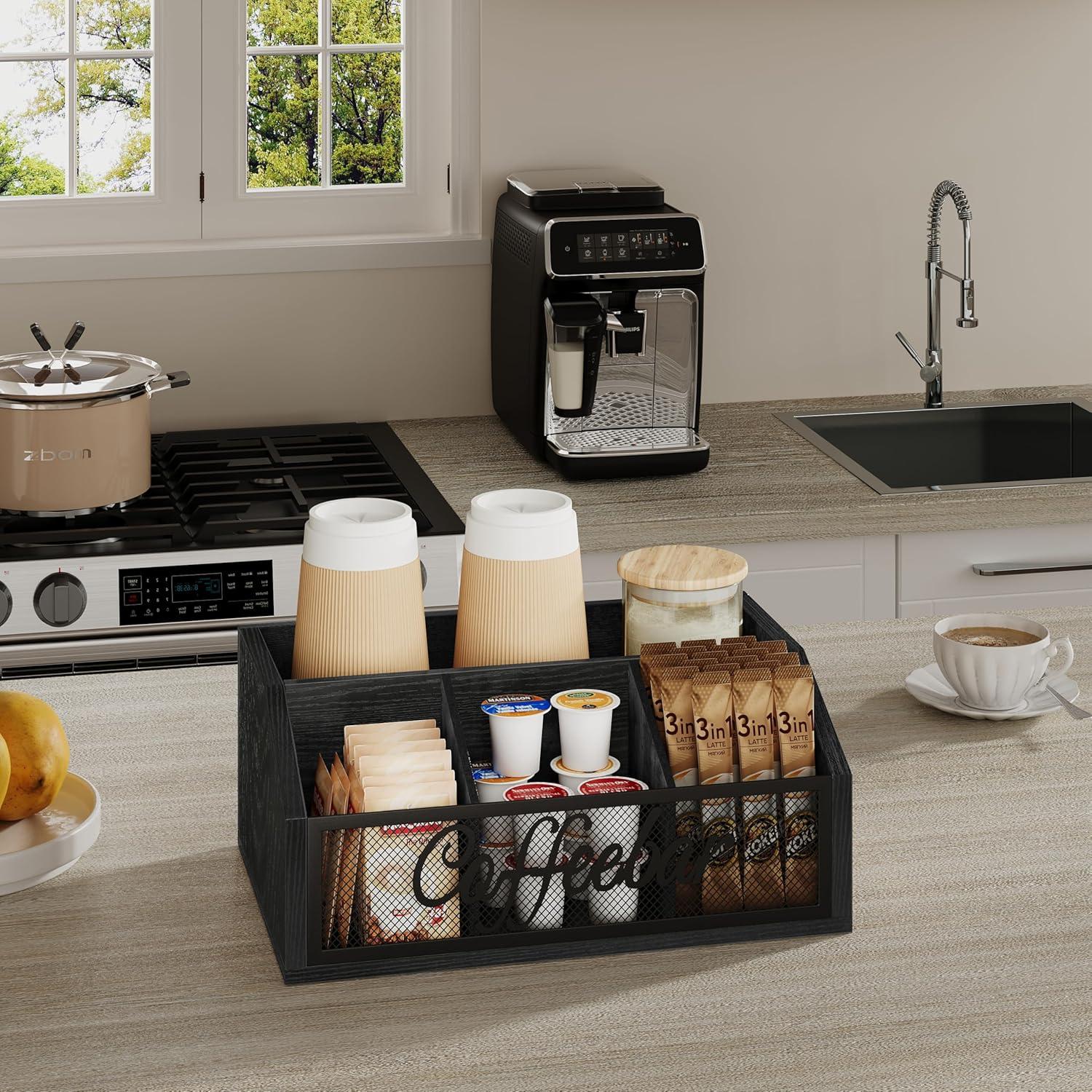 Organizador de Café YINMIT de Madera con Divisores - Negro