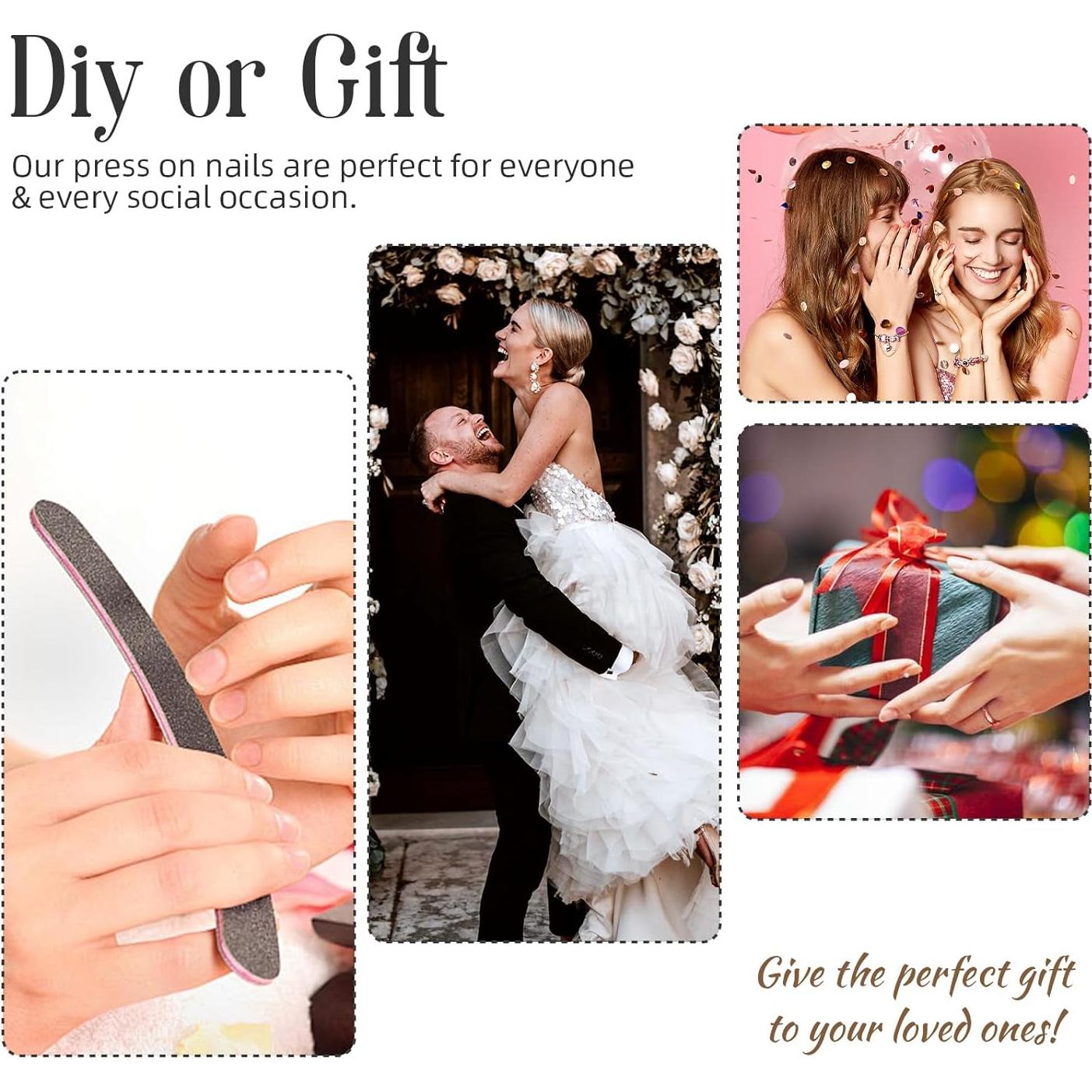 24 Uñas Postizas Cuadradas OCOUYVD con Flores Azules y Brillantes