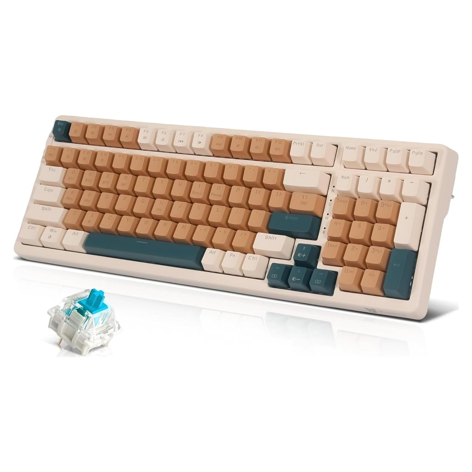 Teclado Mecánico Inalámbrico Qisan 100 Teclas RGB Interruptor Azul