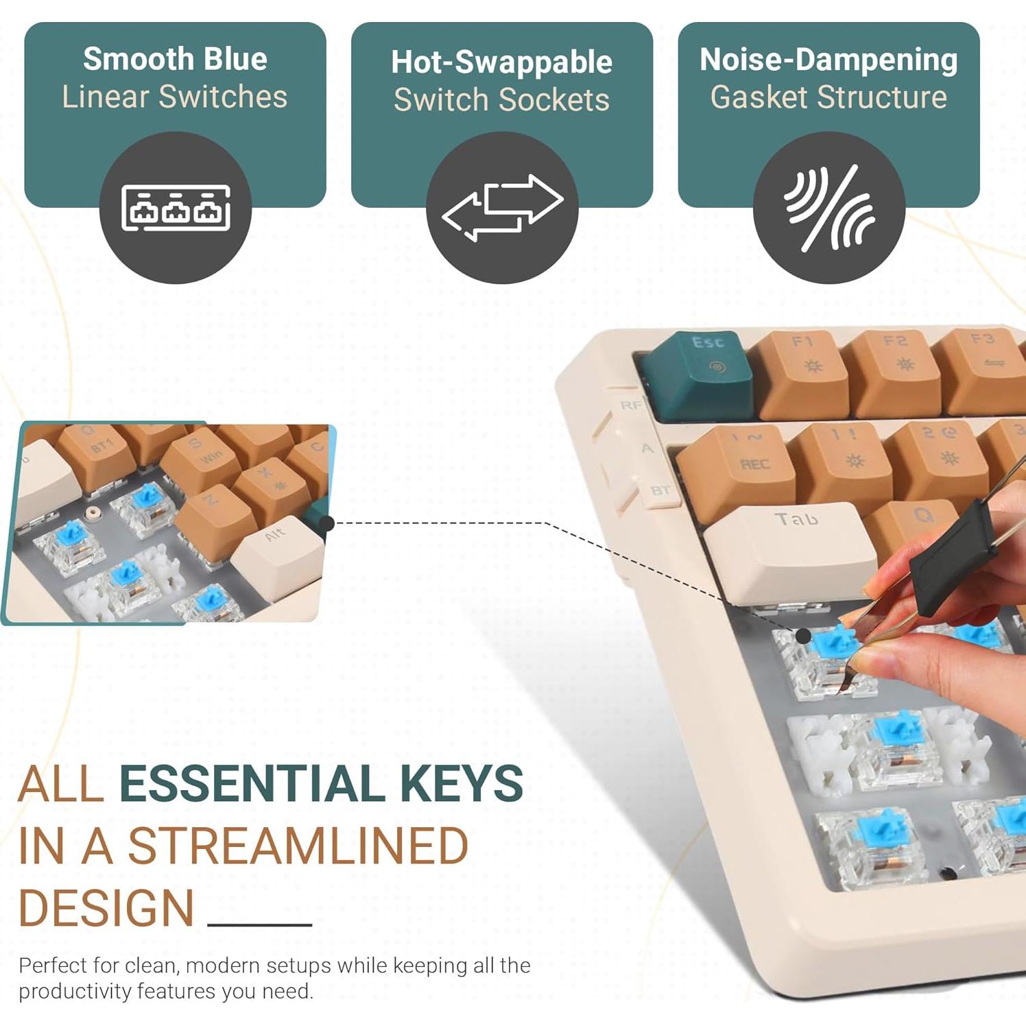 Teclado Mecánico Inalámbrico Qisan 100 Teclas RGB Interruptor Azul