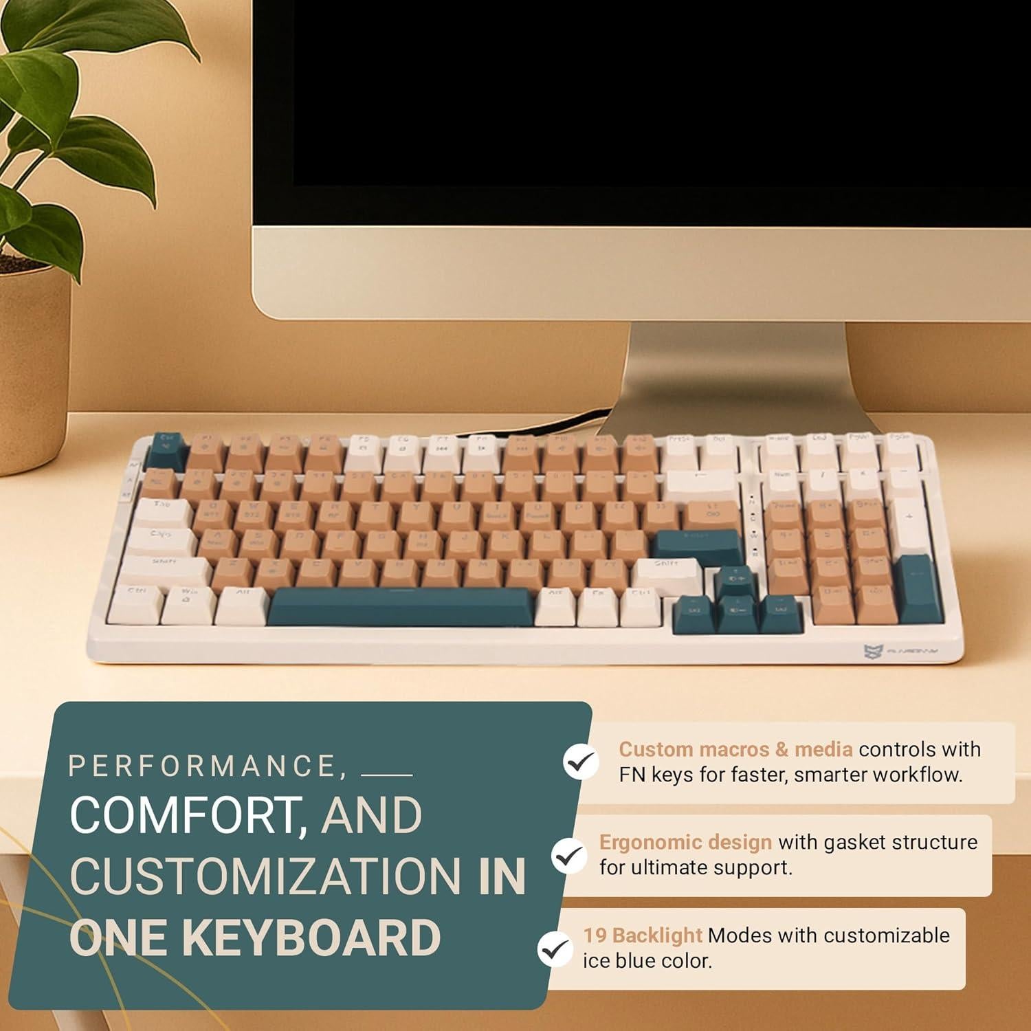 Teclado Mecánico Inalámbrico Qisan 100 Teclas RGB Interruptor Azul