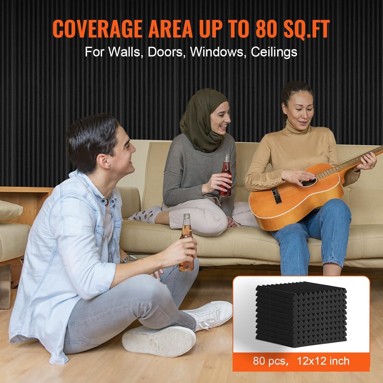 Paneles Acústicos VEVOR 80 Unidades 30.48x30.48 cm Negro
