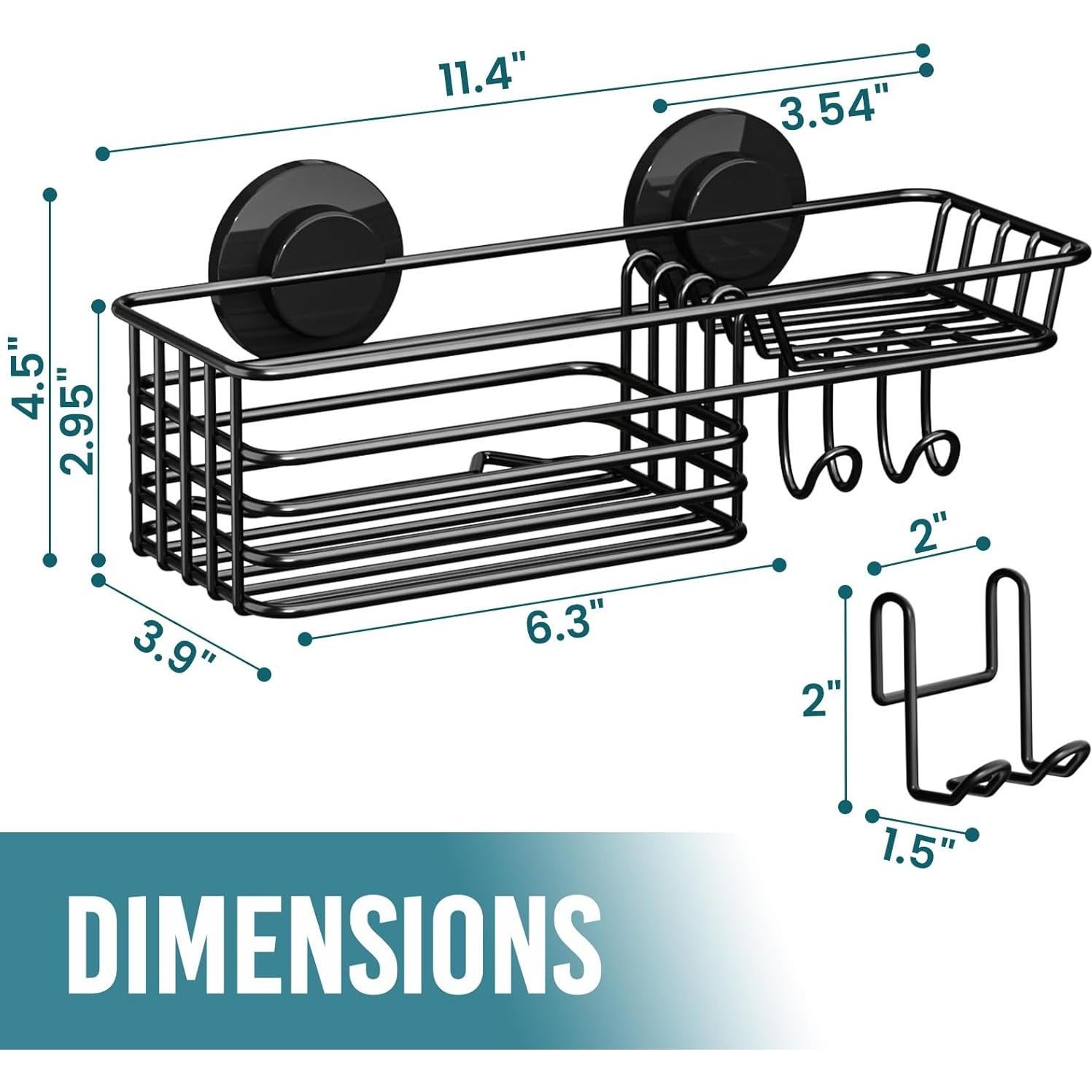 Caddy de Ducha TAILI Negro con Ventosas y Soporte para Jabón
