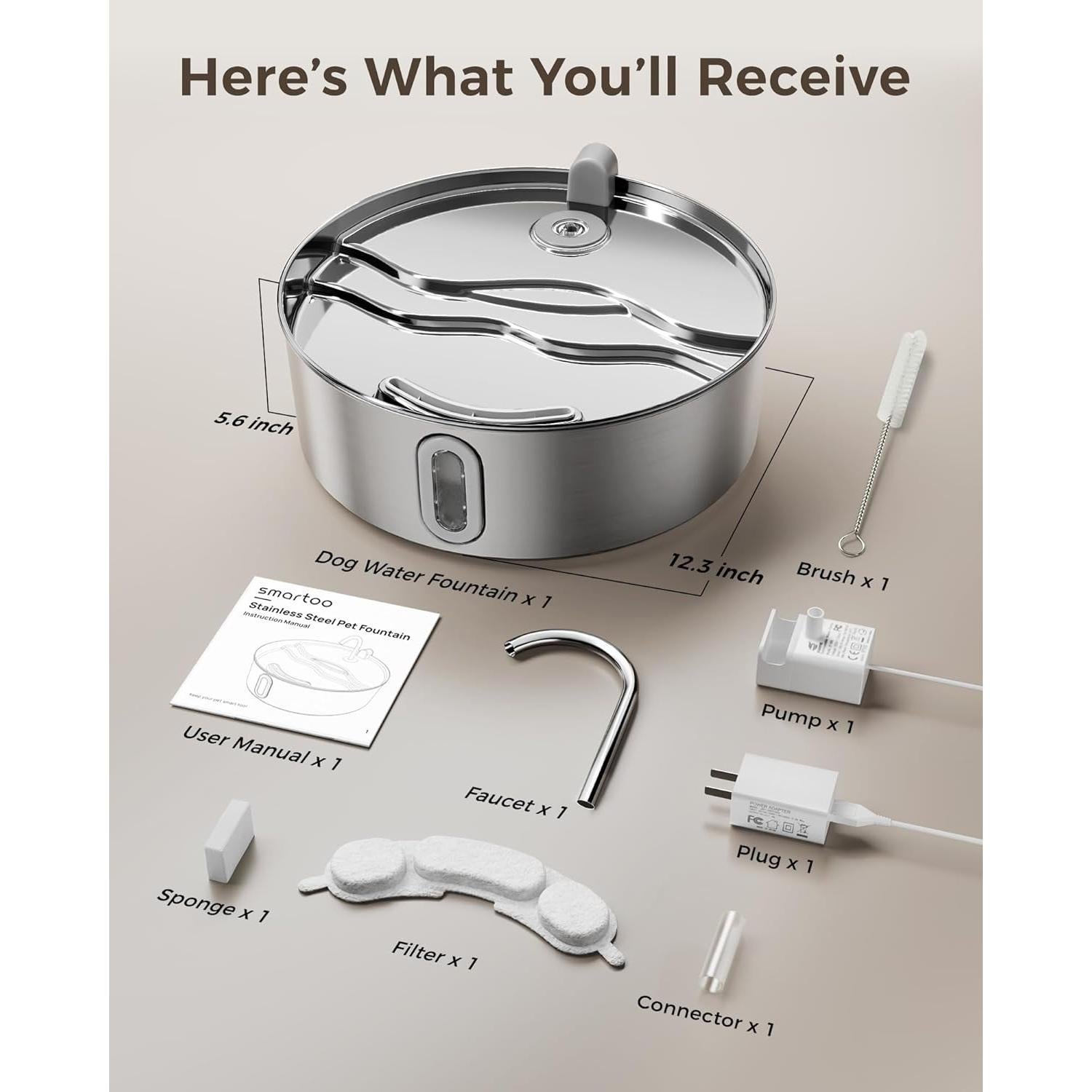 Fuente de Agua para Perros Grandes 7L Smartoo Acero Inoxidable