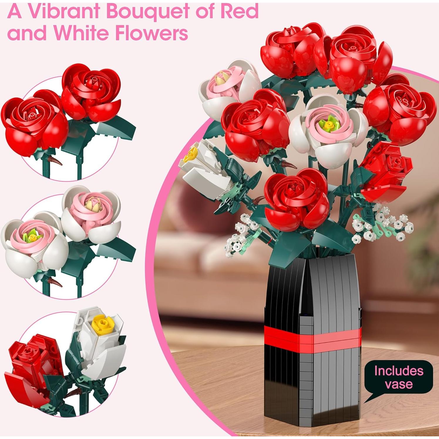 Juego de Construcción de Ramo de Rosas Ancesfun 841PCS