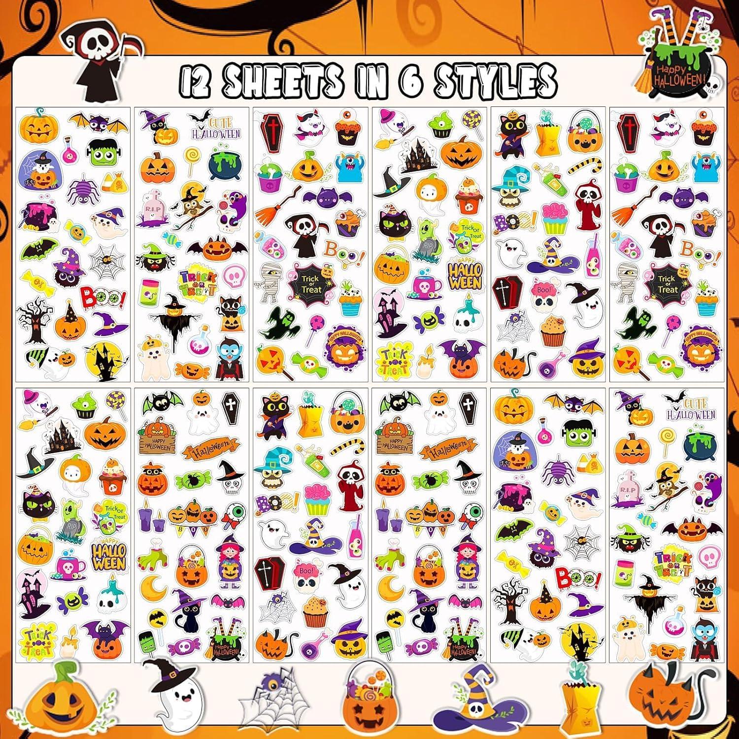 Calcomanías de Halloween UPINS 12 Hojas 3D para Niños