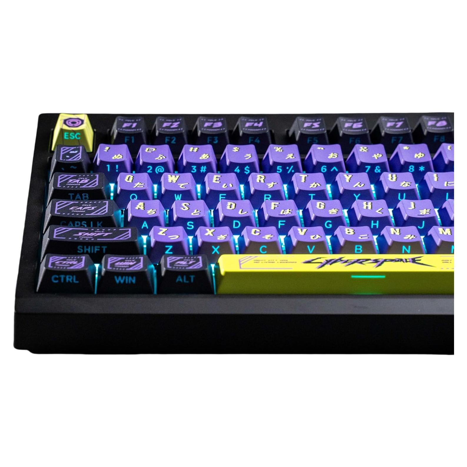 Teclas PBT Cyberpunk ULTRAEQUIP - 130 Teclas Moradas y Verdes