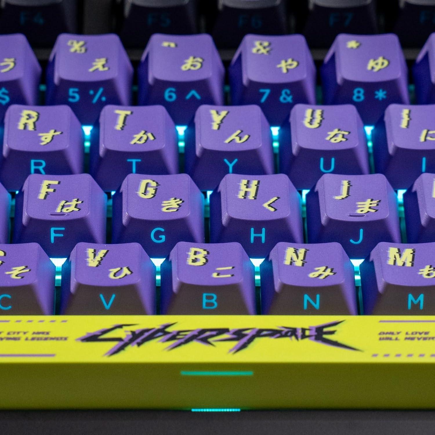 Teclas PBT Cyberpunk ULTRAEQUIP - 130 Teclas Moradas y Verdes