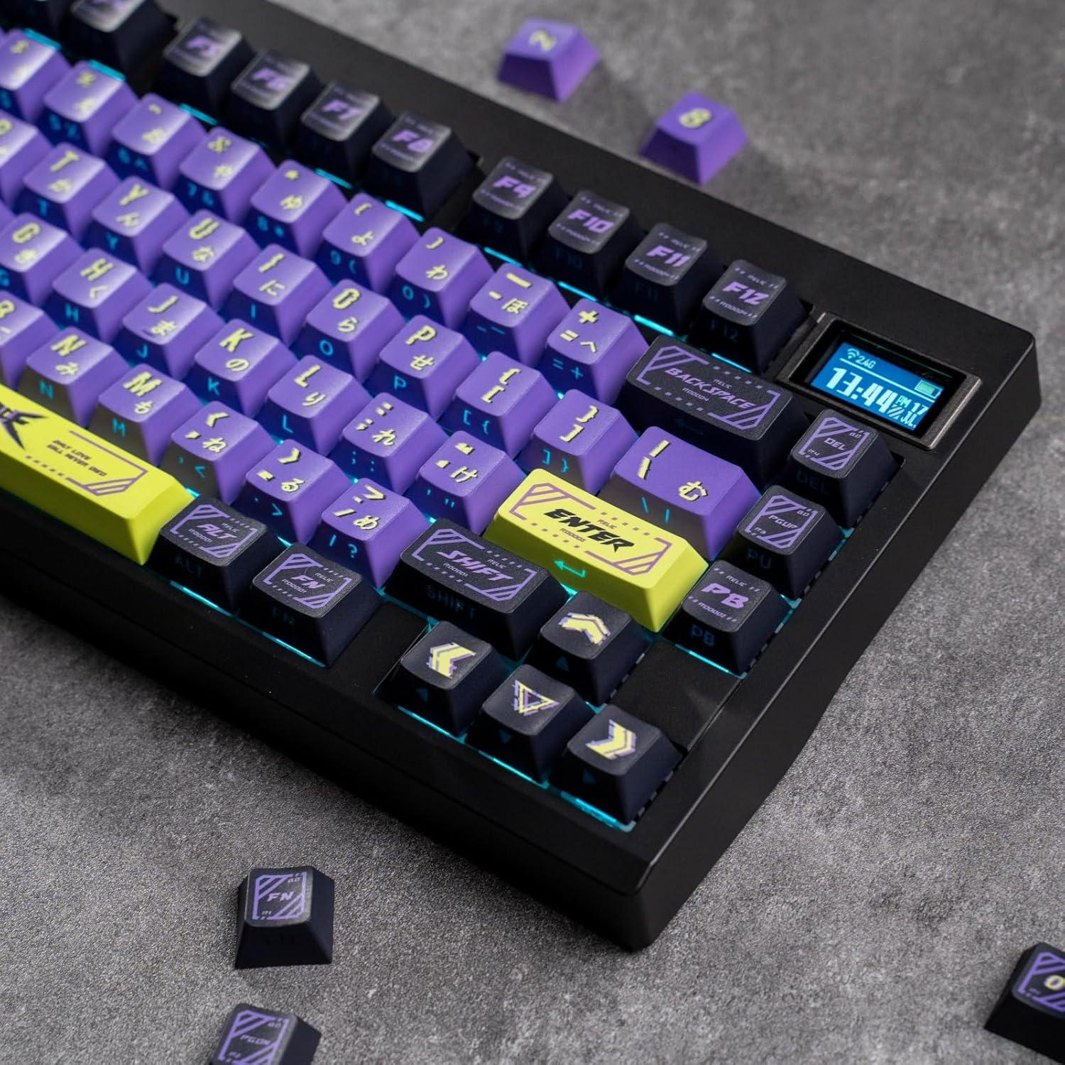 Teclas PBT Cyberpunk ULTRAEQUIP - 130 Teclas Moradas y Verdes