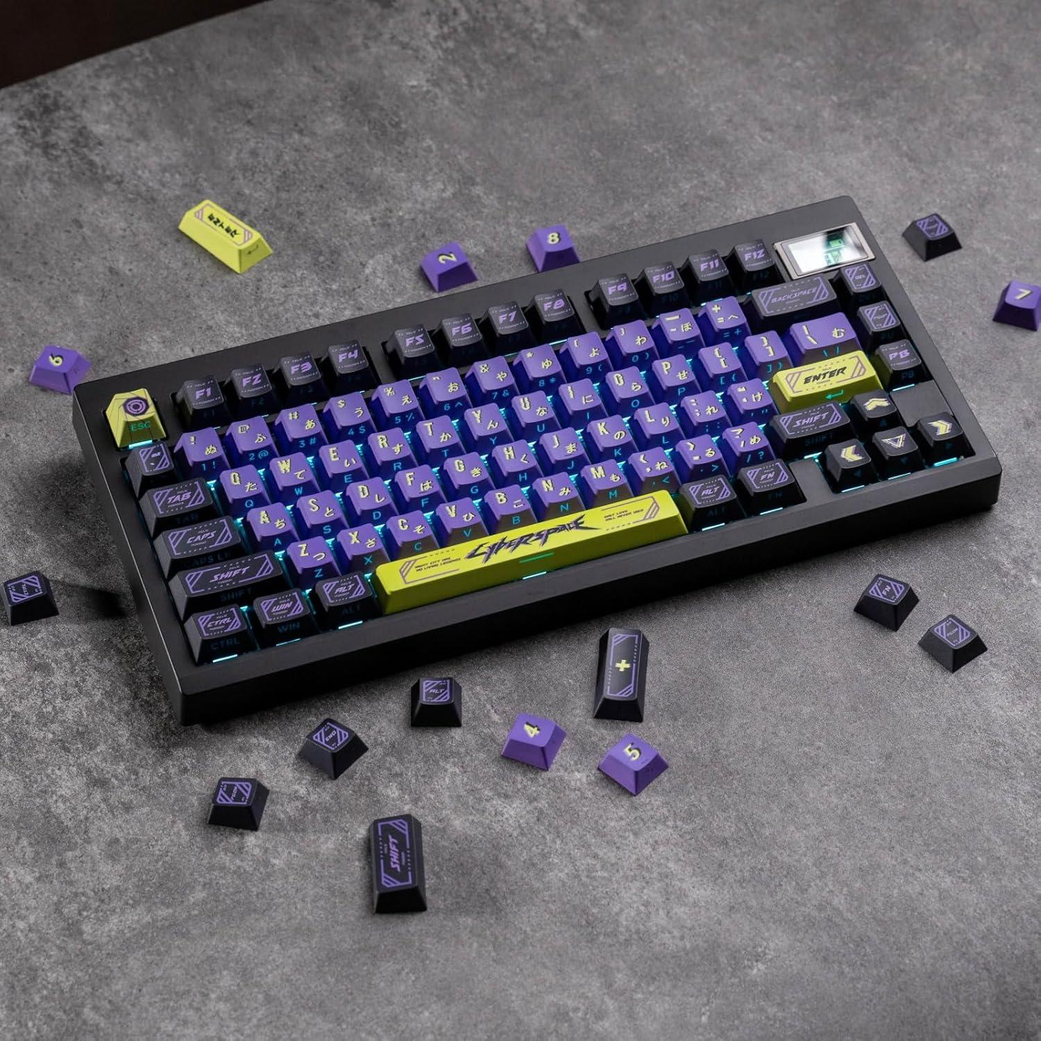 Teclas PBT Cyberpunk ULTRAEQUIP - 130 Teclas Moradas y Verdes