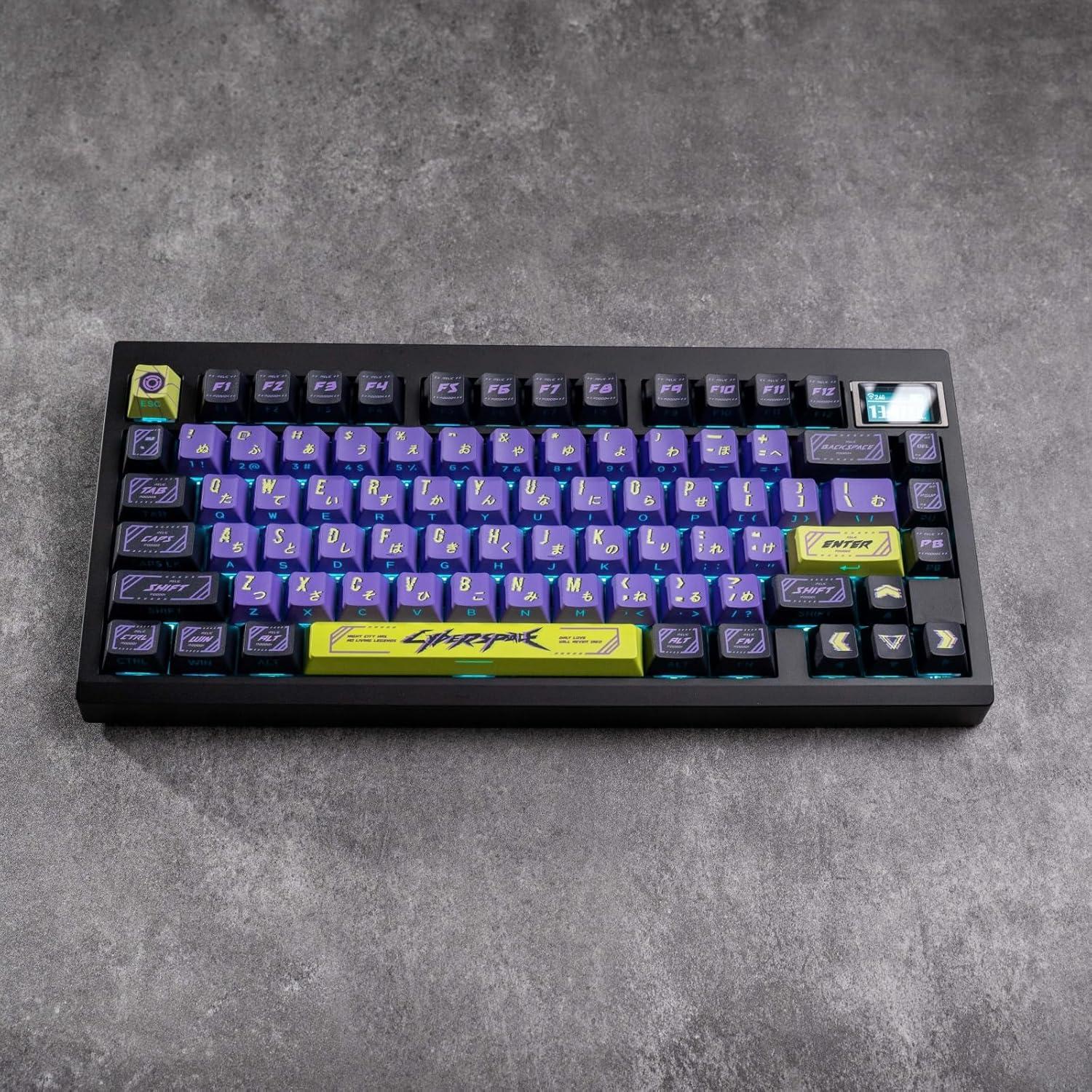 Teclas PBT Cyberpunk ULTRAEQUIP - 130 Teclas Moradas y Verdes