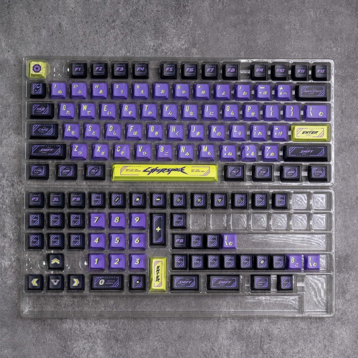 Teclas PBT Cyberpunk ULTRAEQUIP - 130 Teclas Moradas y Verdes