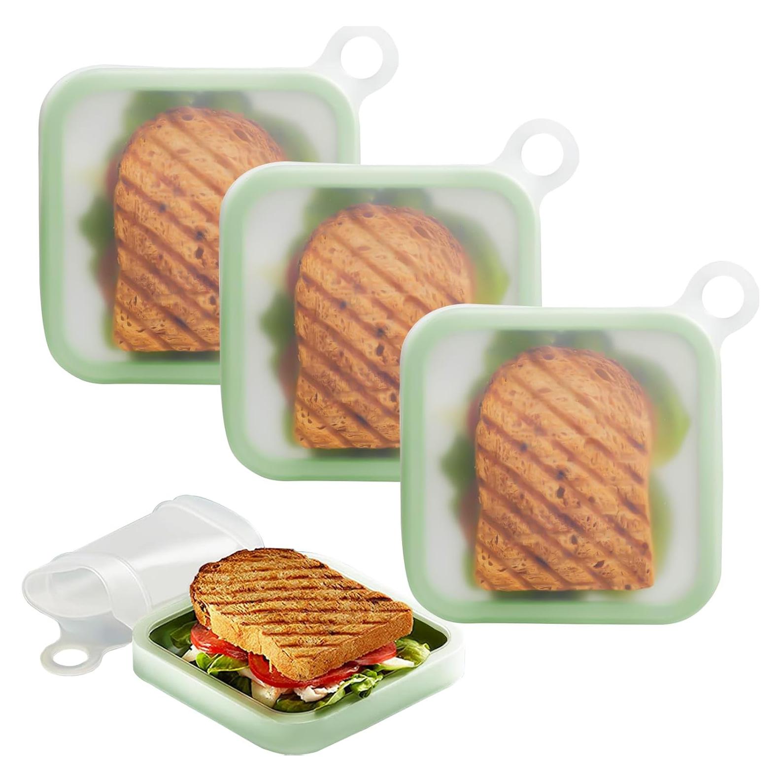 3 Contenedores de Silicona para Sándwich MdakeGo Verde