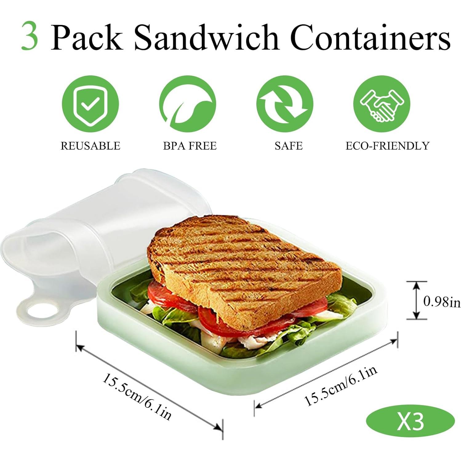 3 Contenedores de Silicona para Sándwich MdakeGo Verde