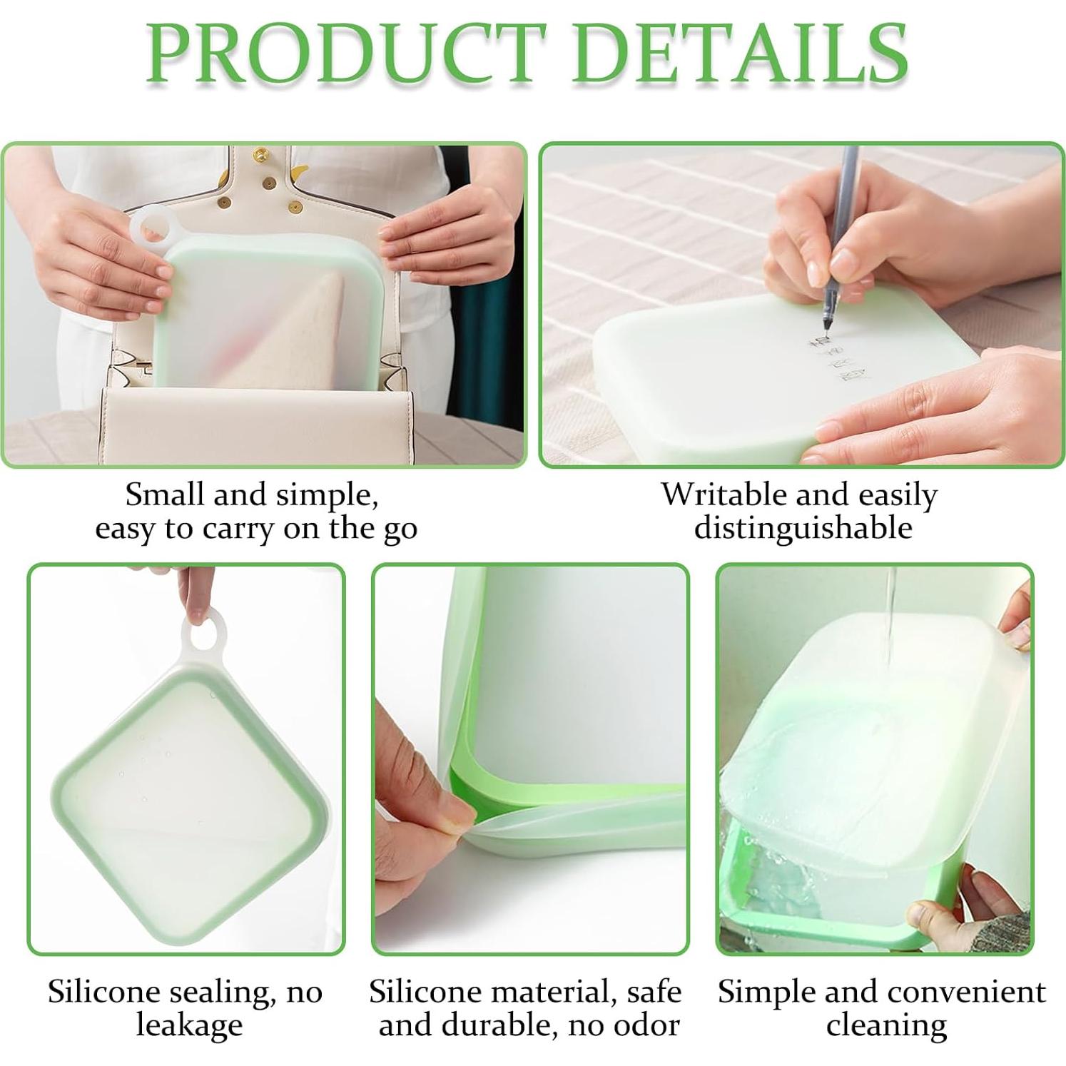 3 Contenedores de Silicona para Sándwich MdakeGo Verde