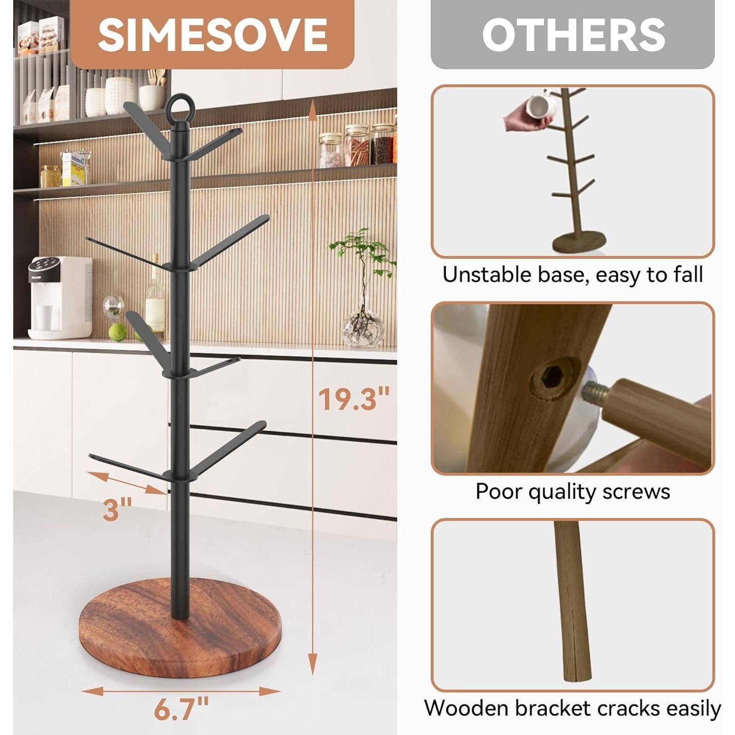 Soporte para Tazas Simesove de Madera de Nogal con 8 Ganchos