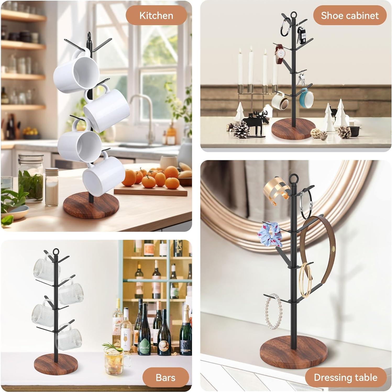 Soporte para Tazas Simesove de Madera de Nogal con 8 Ganchos