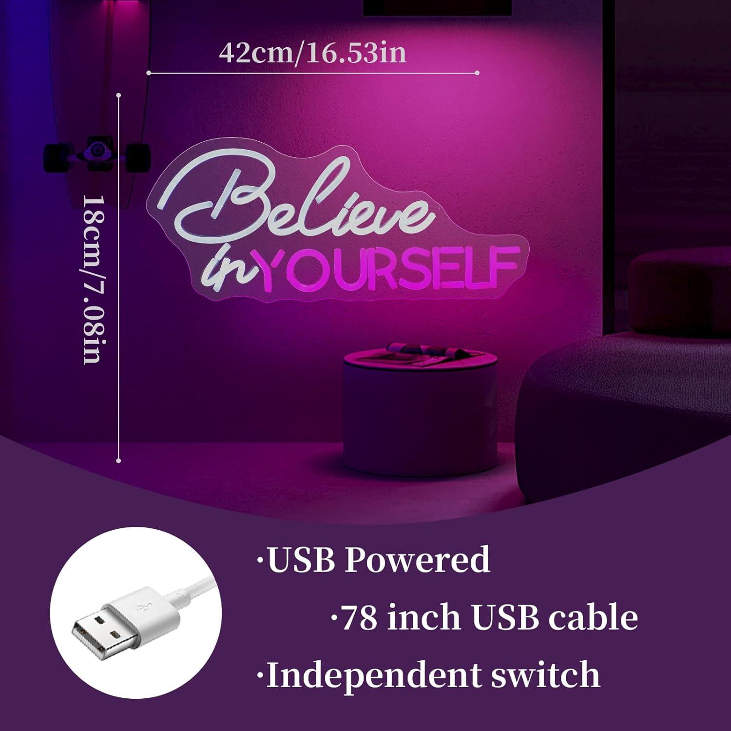 Letrero Neón LED Cree en Ti Mismo 18x42 cm USB Decoración